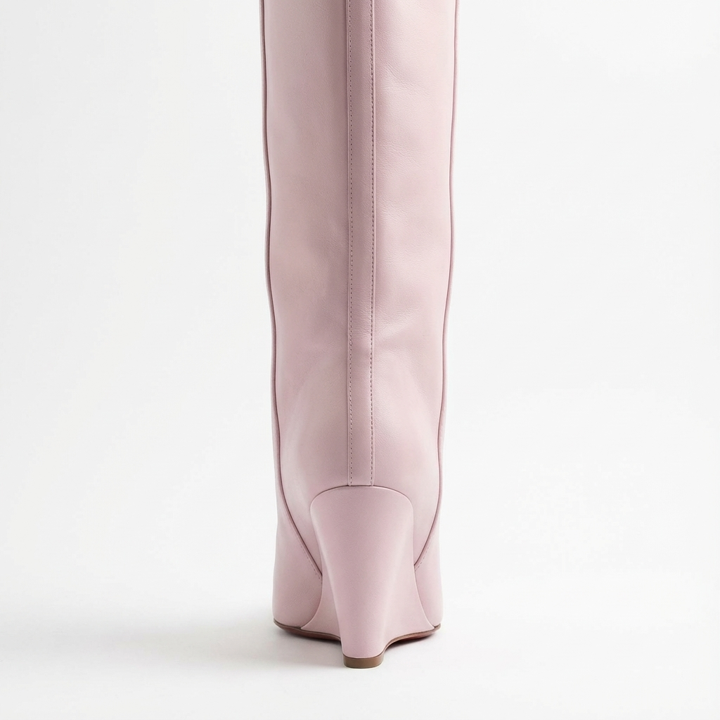 Botte haute rose Cuir Femme - Cadenas argenté