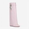 Botte haute rose Cuir Femme - Cadenas argenté