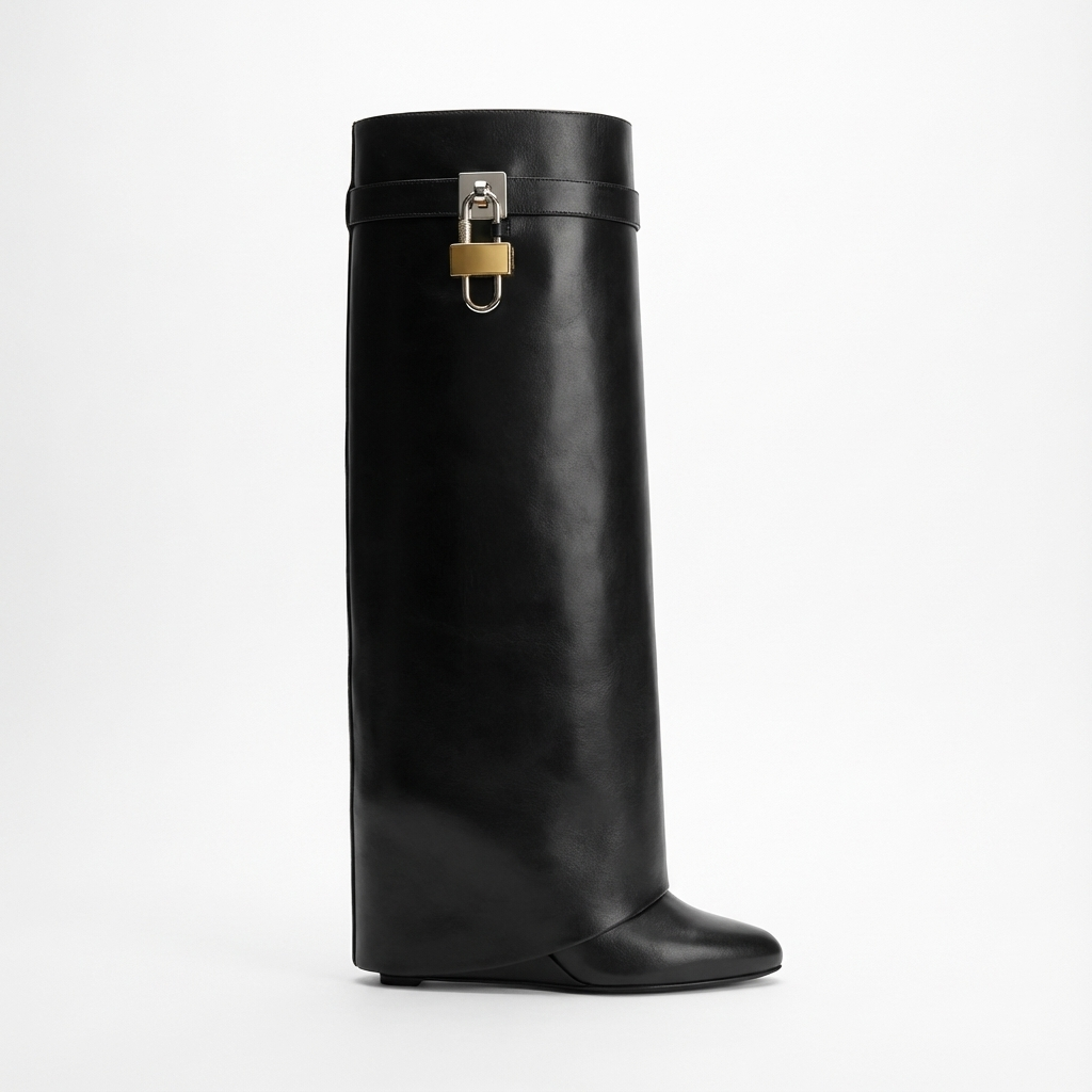 Botte haute noir Cuir Femme - Boucle à cadenas