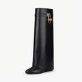 Botte haute noir Cuir Femme - Boucle à cadenas