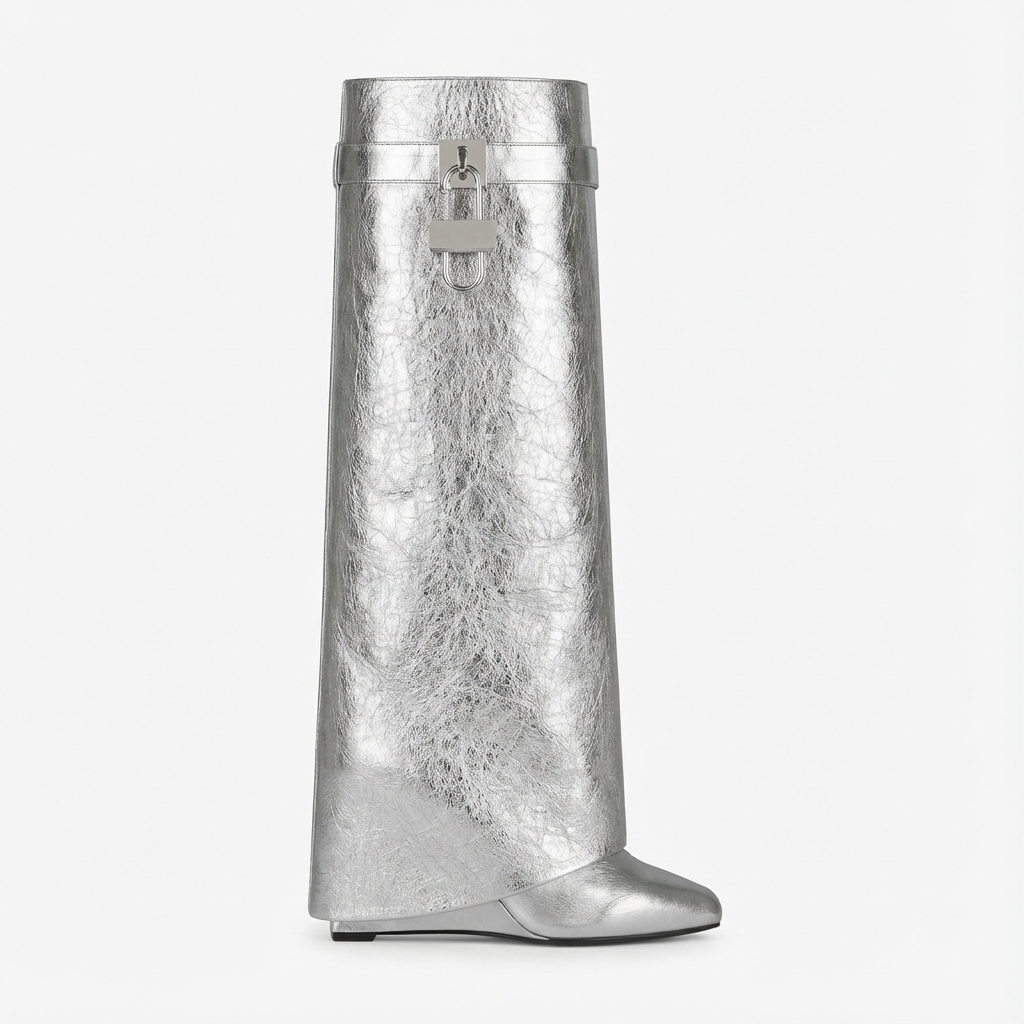 Botte haute argentée Cuir Femme - Style cowboy