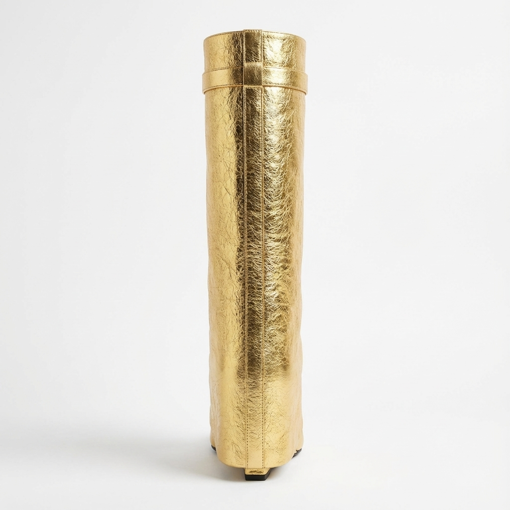 Botte haute doré Cuir Femme - Cadenas argenté