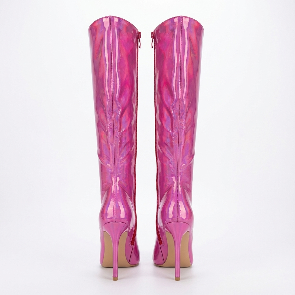 Botte haute rose Synthétique Femme - Brillant, talon aiguille