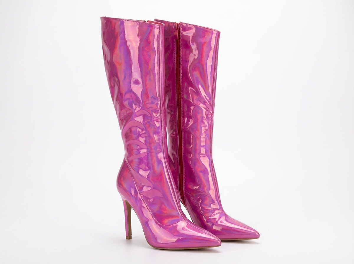 Botte haute rose Synthétique Femme - Brillant, talon aiguille