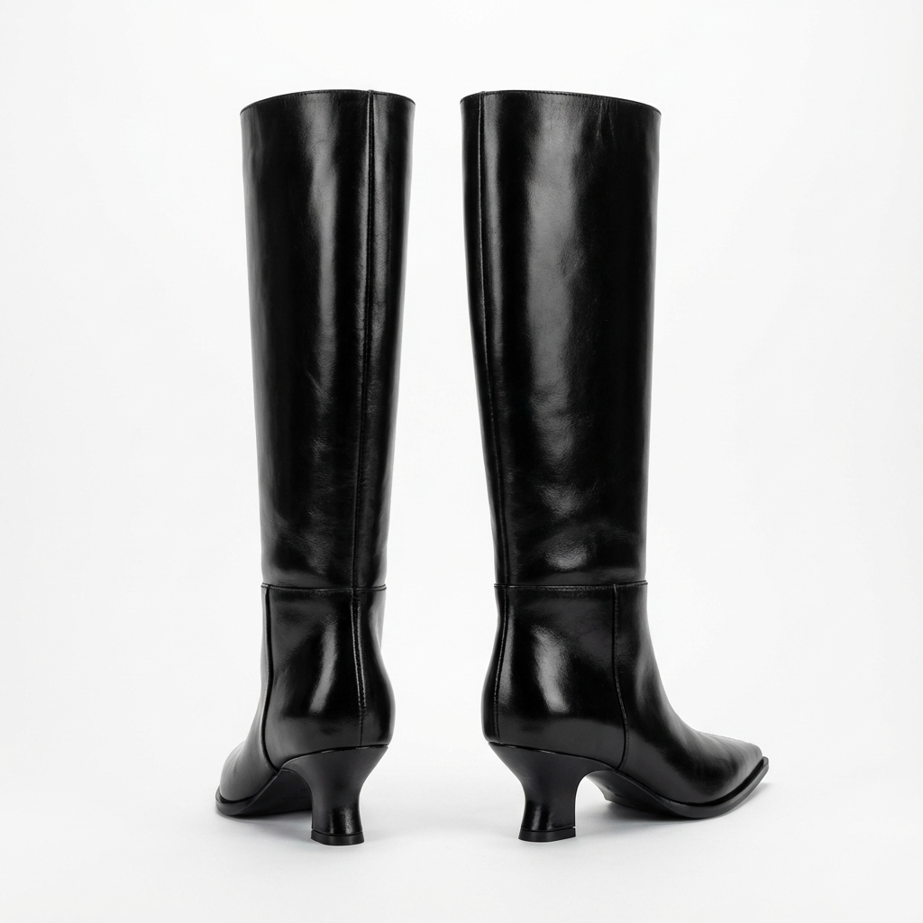 Botte haute noir Cuir Femme - Talon bas