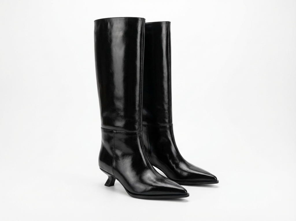 Botte haute noir Cuir Femme - Talon bas