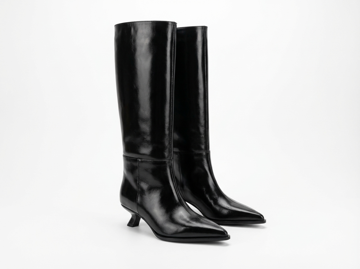 Botte haute noir Cuir Femme - Talon bas