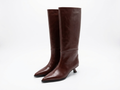 Botte haute marron foncé Cuir Femme - Bout pointu, talon évasé