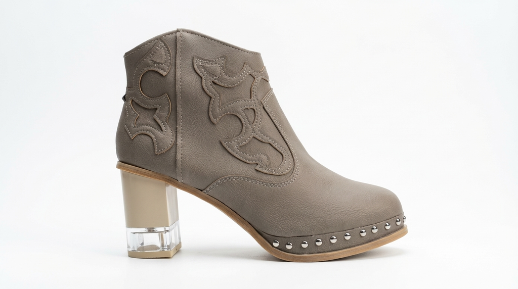 Santiag basse gris Synthétique Femme - Broderies western, clous