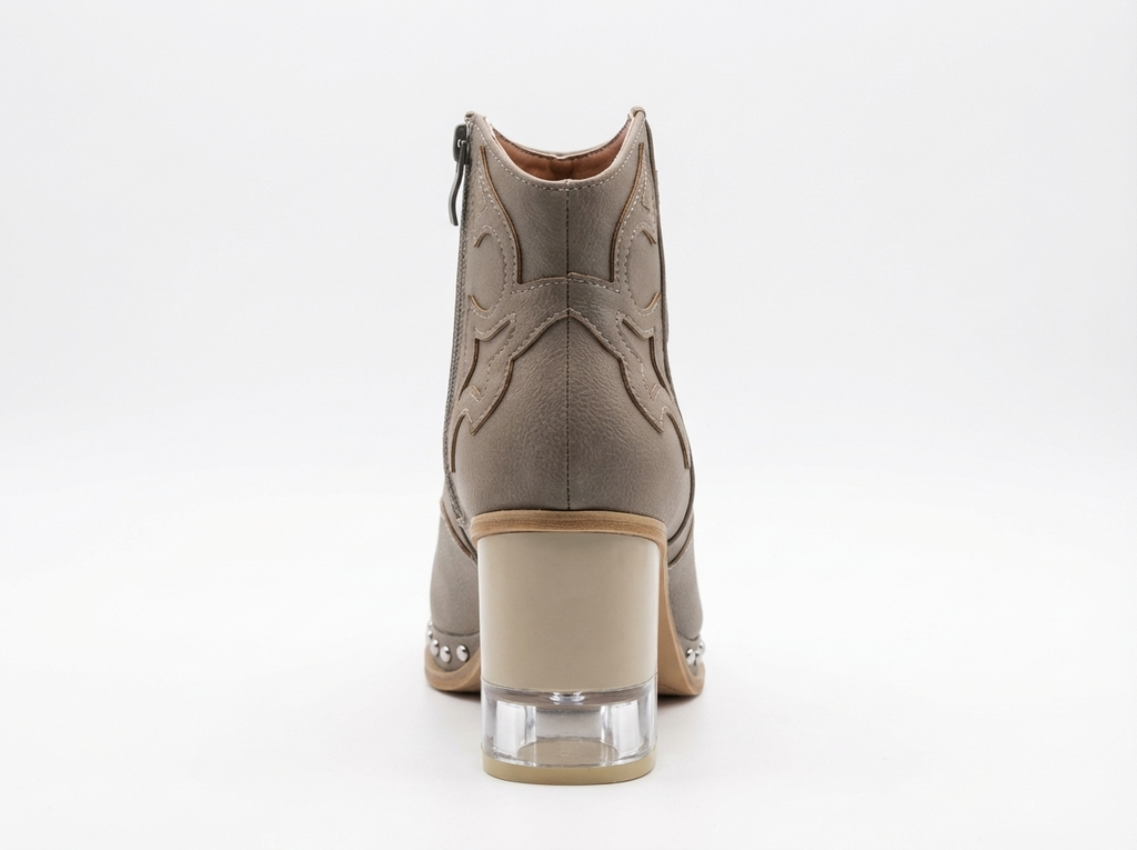 Santiag basse gris Synthétique Femme - Broderies western, clous