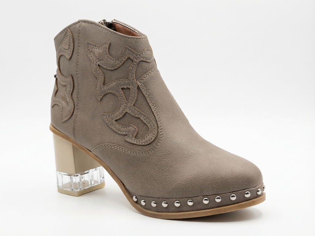 Santiag basse gris Synthétique Femme - Broderies western, clous