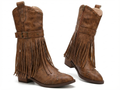Santiag mi-haute marron Synthétique Femme - Franges, style cowboy