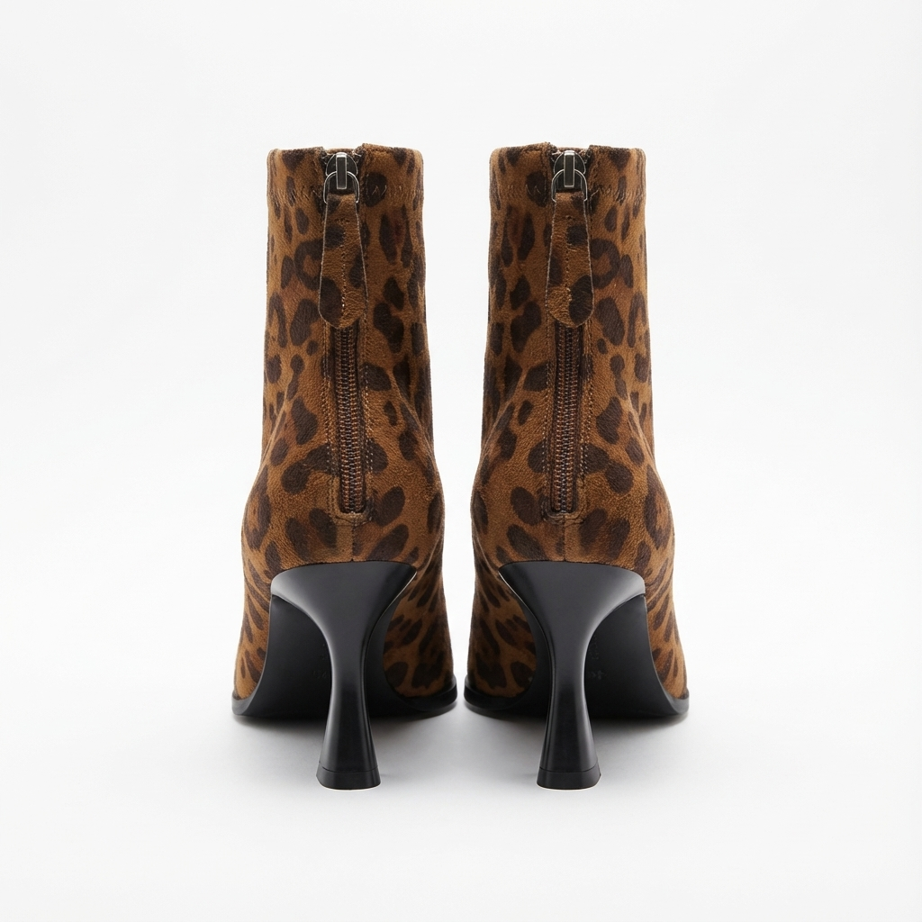 Bottine à talon marron Daim Synthétique Femme - Léopard, talon conique