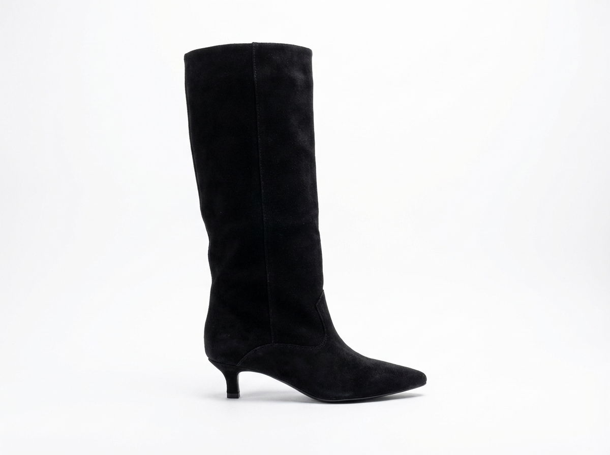 Botte haute noir Daim Synthétique Femme - Talon kitten, tige ajustée