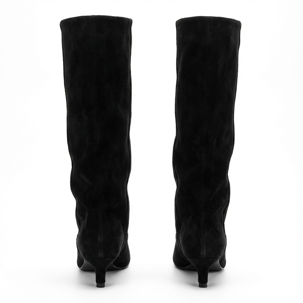 Botte haute noir Daim Synthétique Femme - Talon kitten, tige ajustée