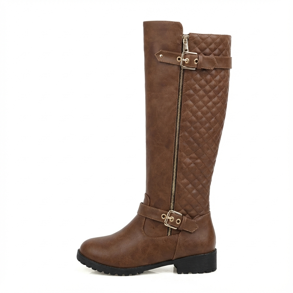 Botte haute marron Synthétique Femme - Style cowboy, boucle dorée