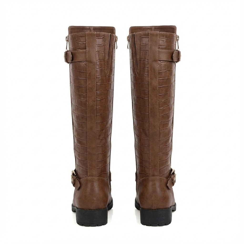 Botte haute marron Synthétique Femme - Style cowboy, boucle dorée