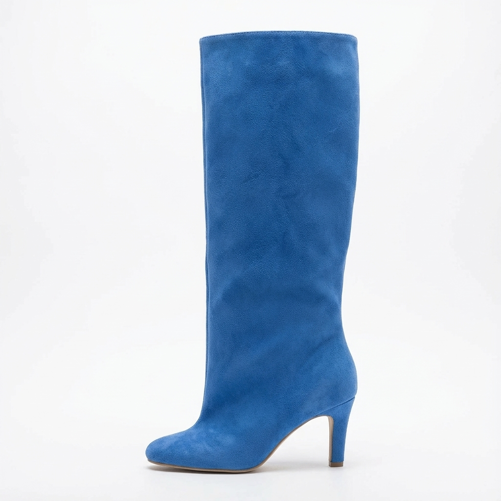 Botte haute bleu Daim Synthétique Femme - Sans ornement