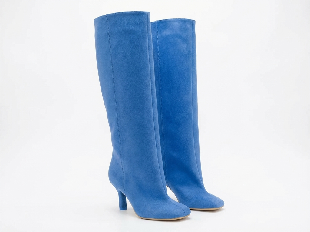 Botte haute bleu Daim Synthétique Femme - Sans ornement