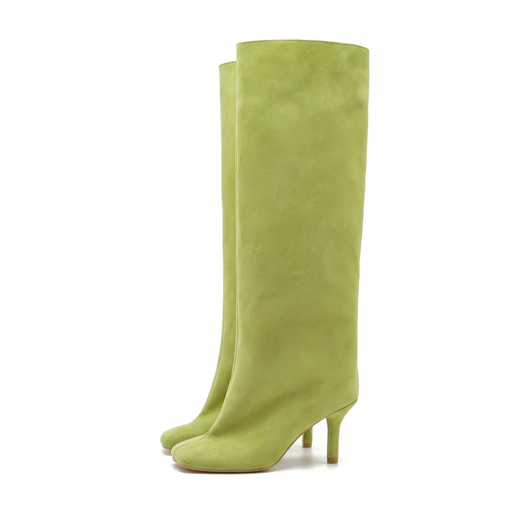 Botte haute vert Daim Synthétique Femme - Style épuré
