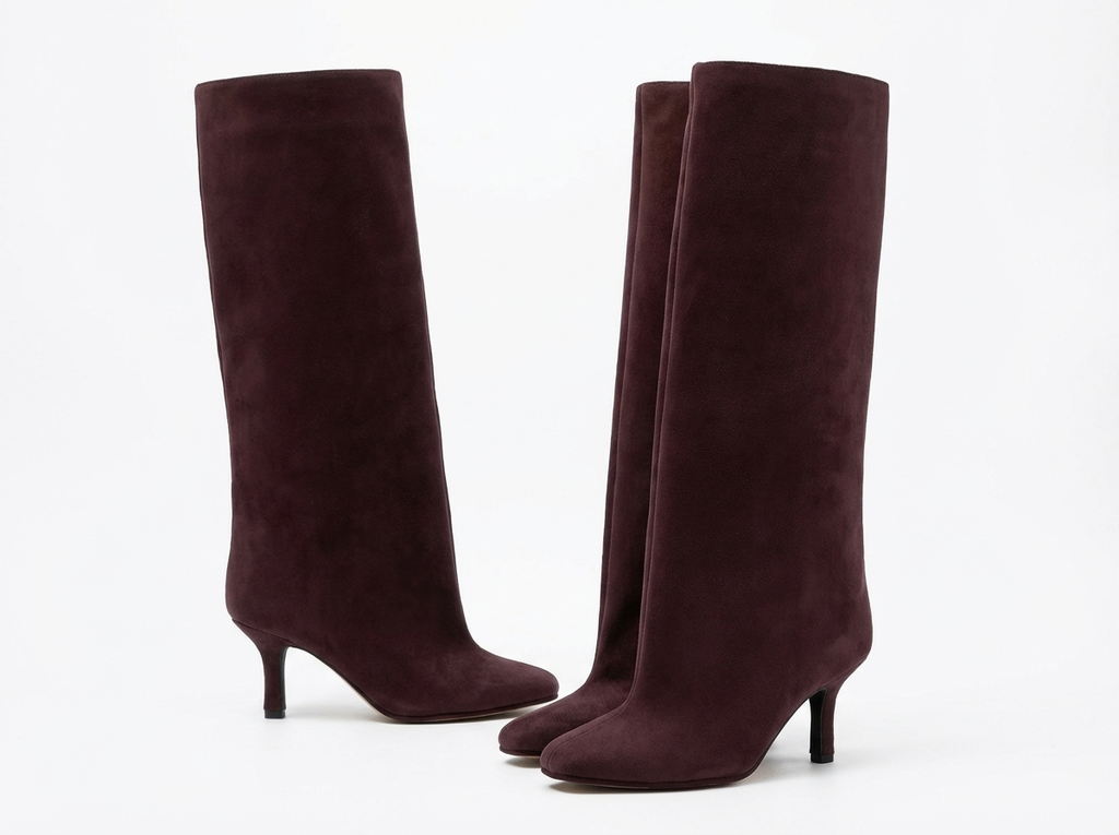 Botte haute marron foncé Daim Synthétique Femme - Talon aiguille