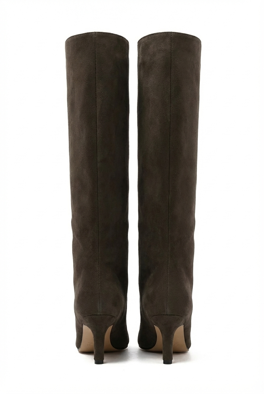 Botte haute marron foncé Daim Synthétique Femme - Bout rond, zip latéral
