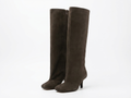 Botte haute marron foncé Daim Synthétique Femme - Bout rond, zip latéral