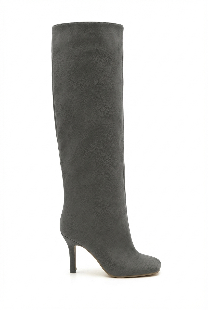 Botte haute gris Daim Synthétique Femme - Talon épais