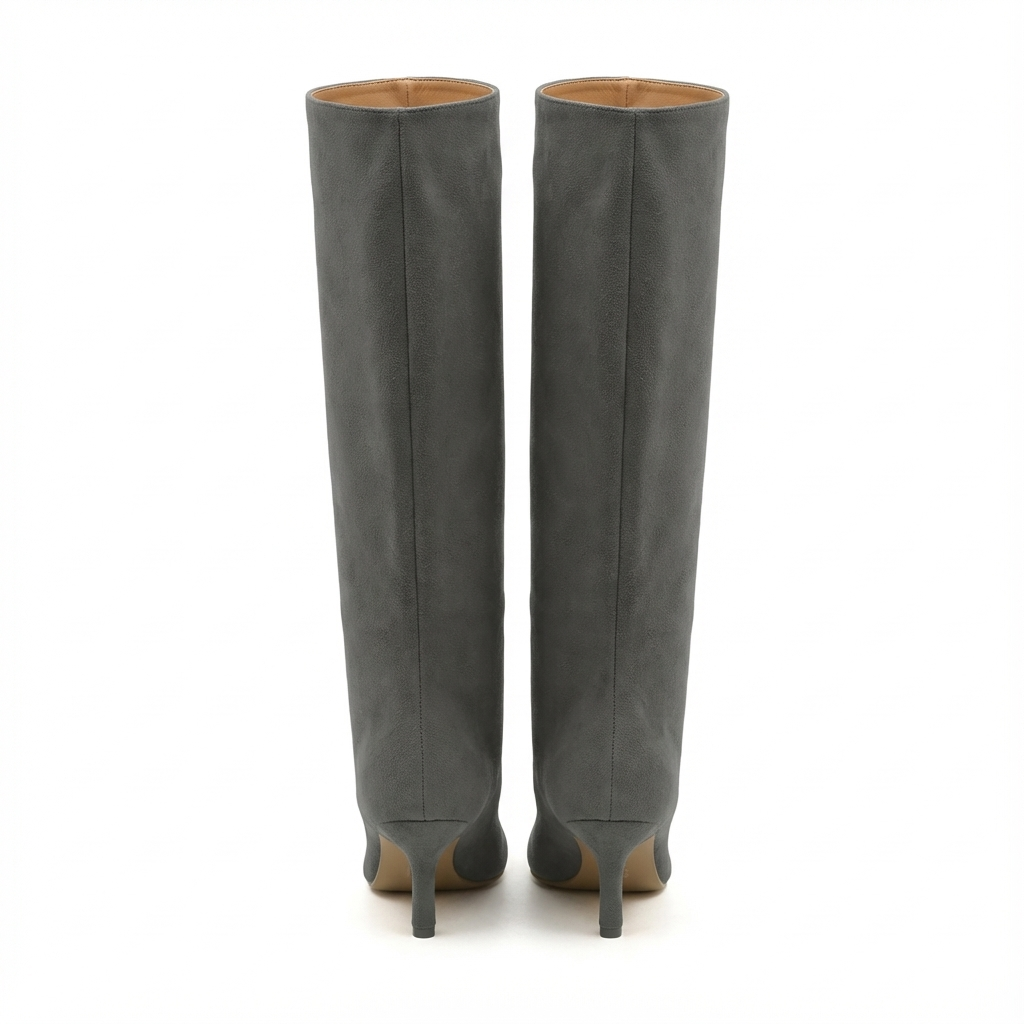 Botte haute gris Daim Synthétique Femme - Talon épais
