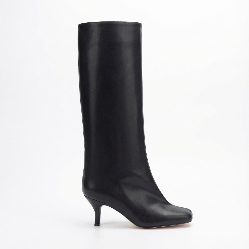 Botte haute noir Daim Synthétique Femme - Style western minimaliste