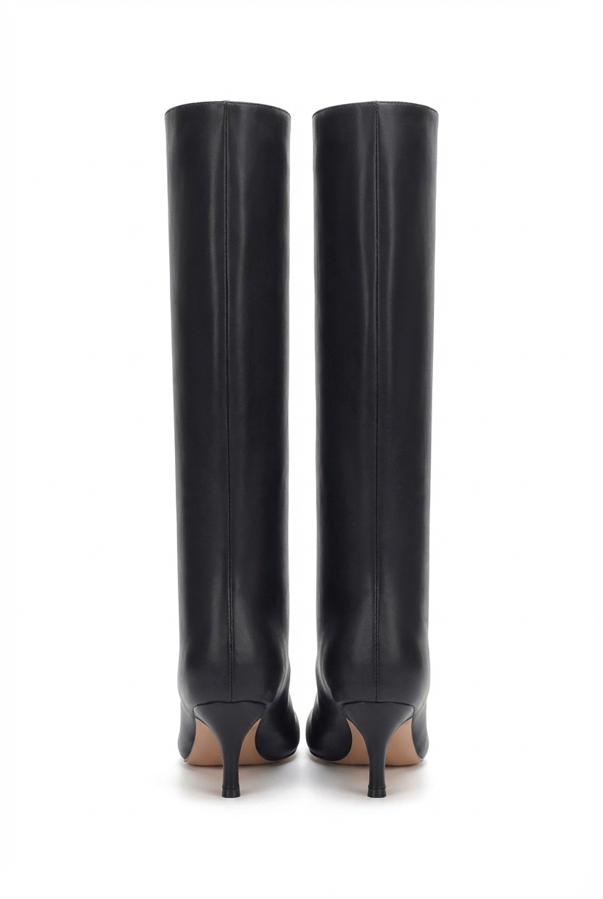 Botte haute noir Daim Synthétique Femme - Style western minimaliste