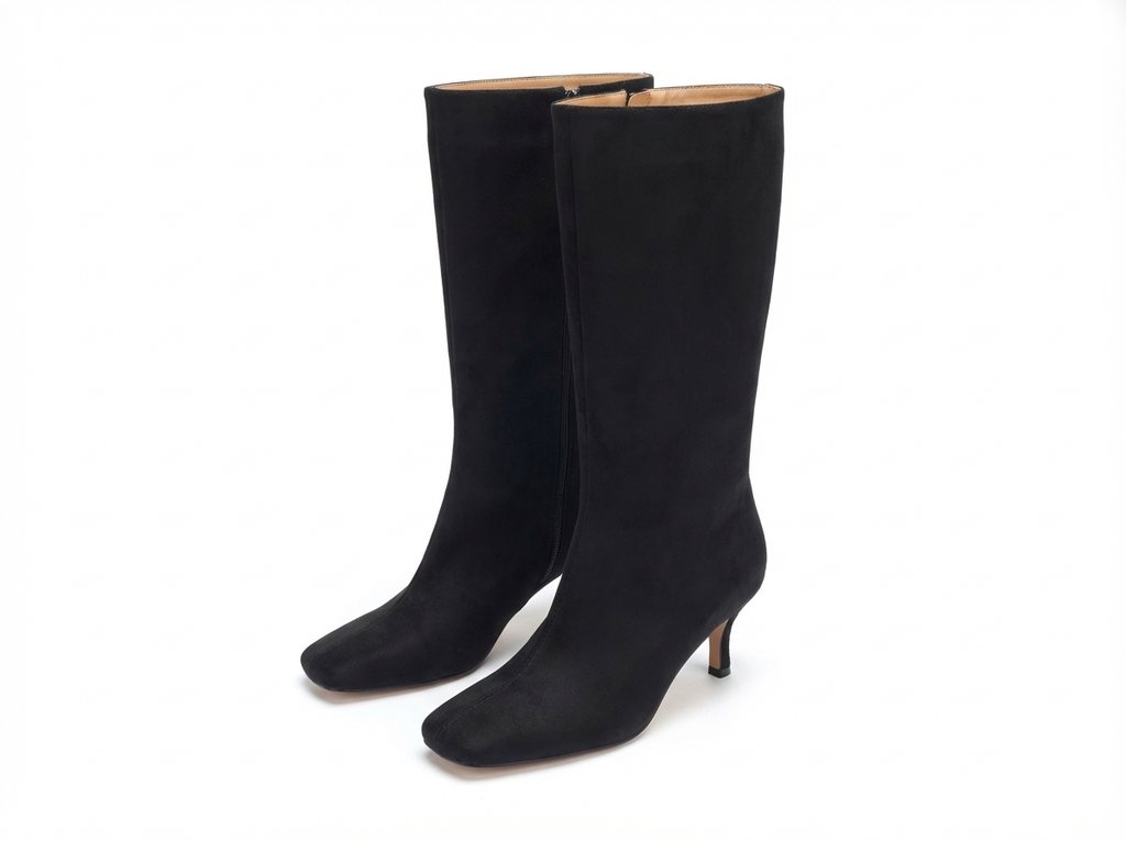Botte haute noir Daim Synthétique Femme - Style western minimaliste