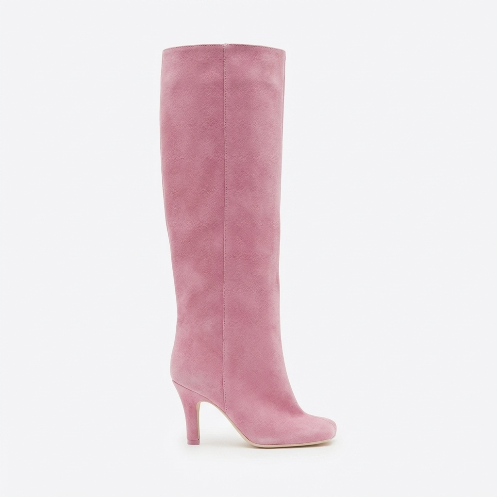Botte haute rose Daim Synthétique Femme - Bout rond, talon fin