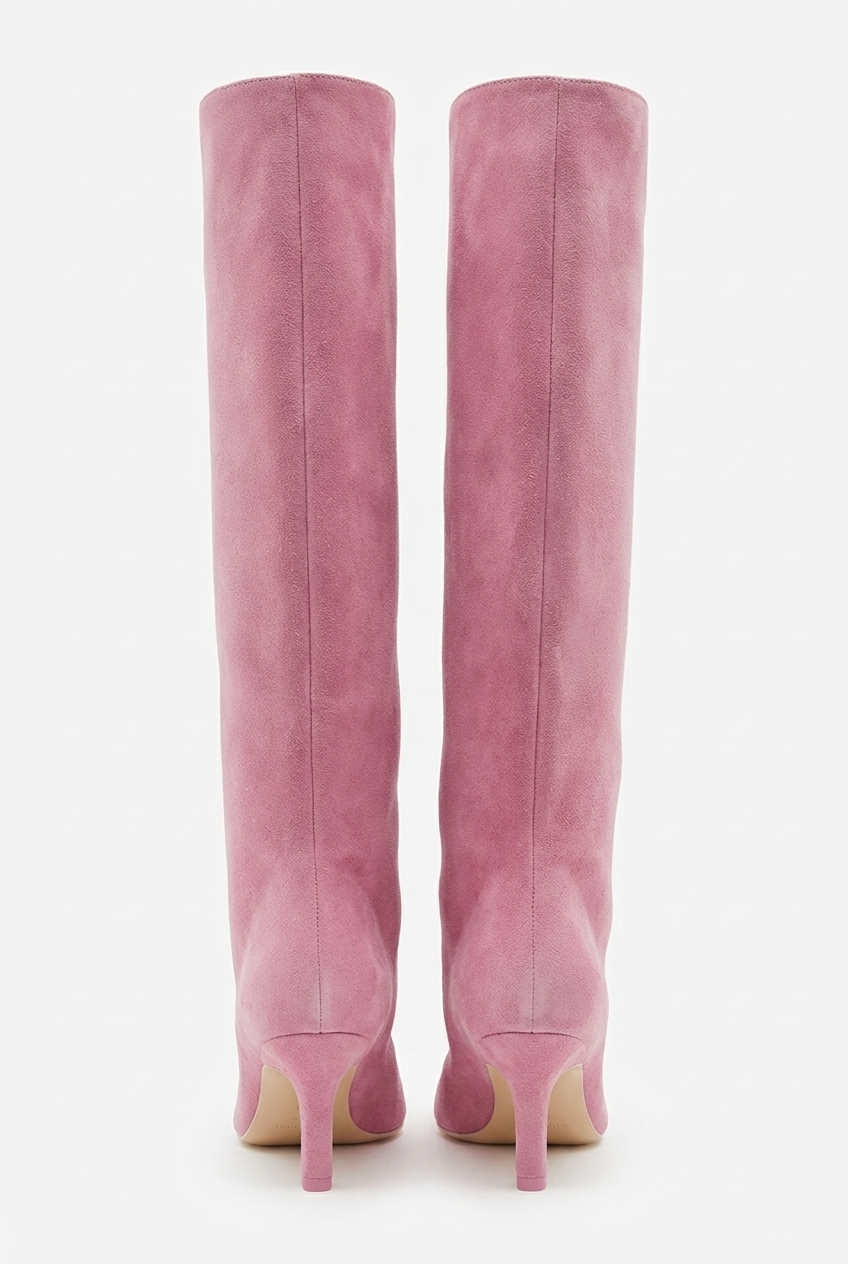 Botte haute rose Daim Synthétique Femme - Bout rond, talon fin