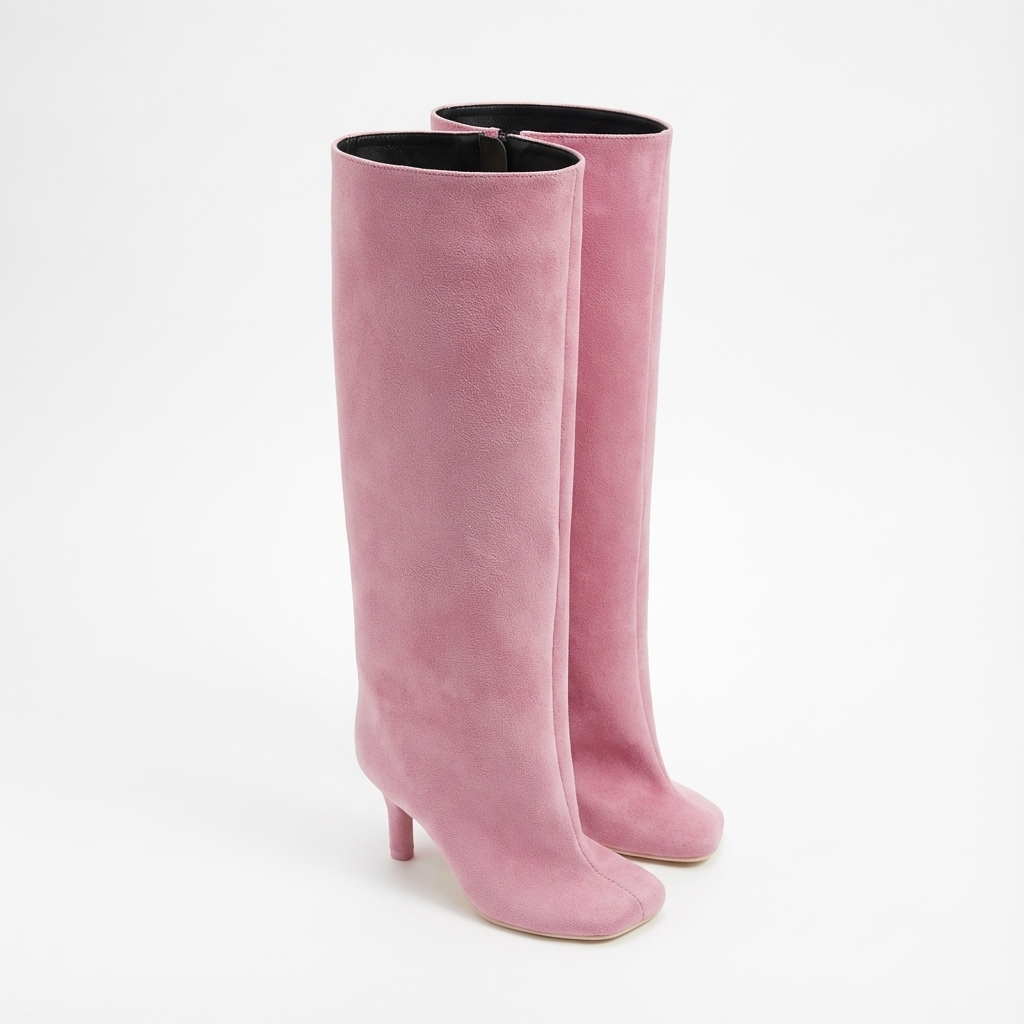 Botte haute rose Daim Synthétique Femme - Bout rond, talon fin