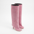 Botte haute rose Daim Synthétique Femme - Bout rond, talon fin