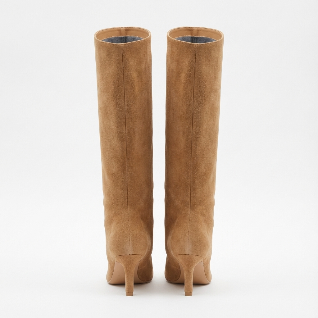 Botte haute camel Daim Synthétique Femme - Bout arrondi