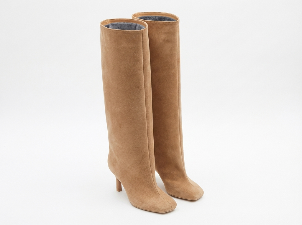 Botte haute camel Daim Synthétique Femme - Bout arrondi
