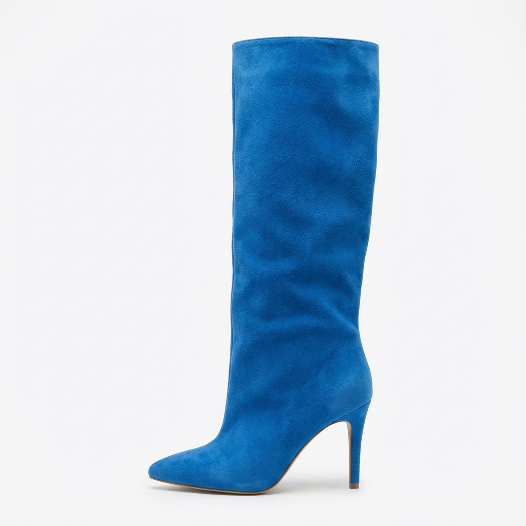 Botte haute bleu Daim Synthétique Femme - Tige large, talon aiguille