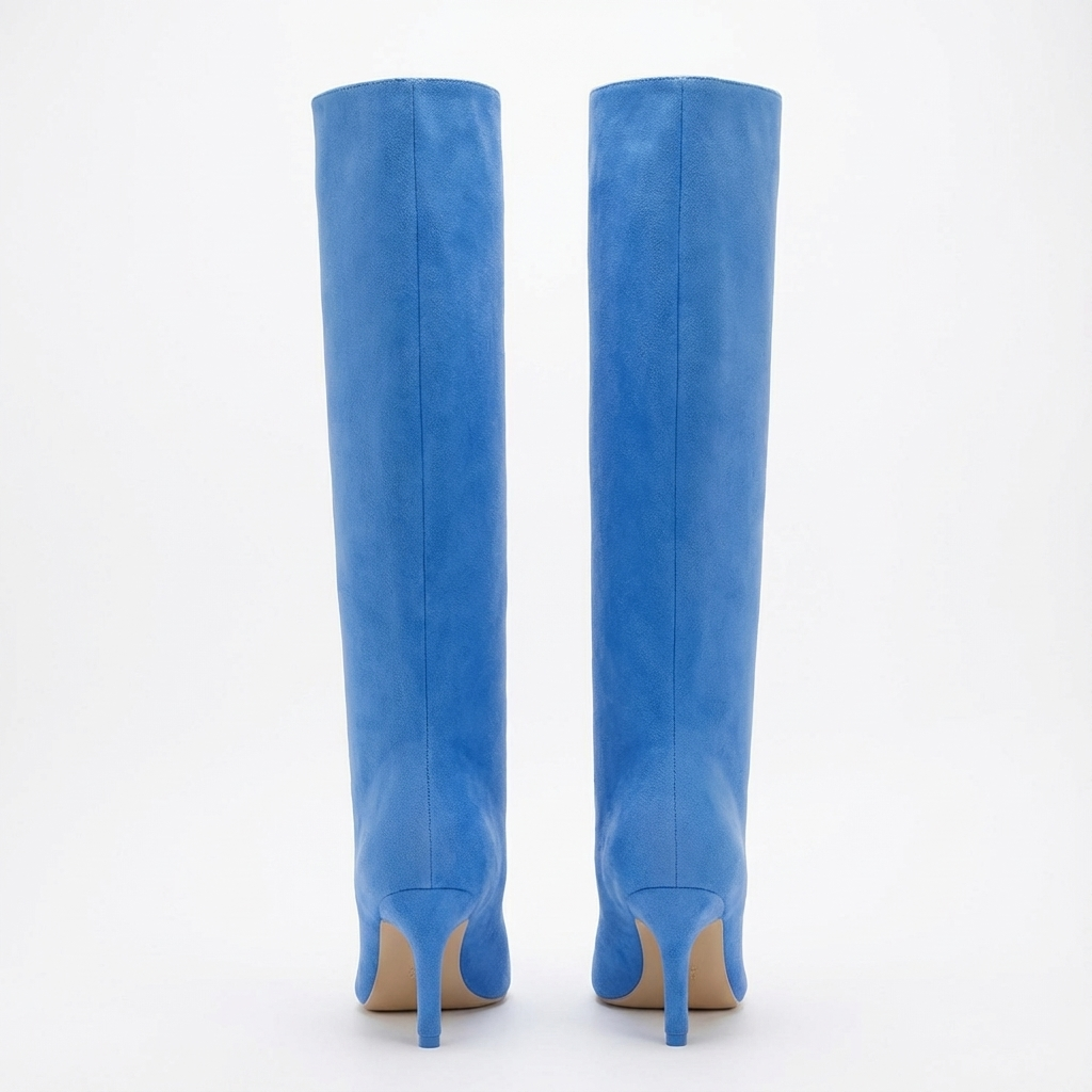 Botte haute bleu Daim Synthétique Femme - Tige large, talon aiguille