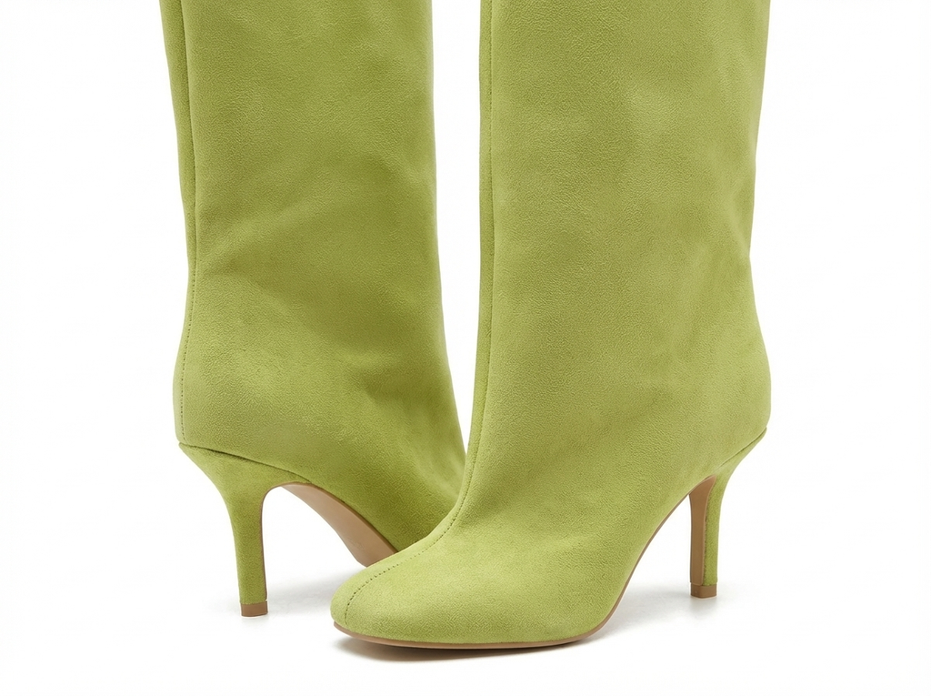 Botte haute vert Daim Synthétique Femme - Talon fin