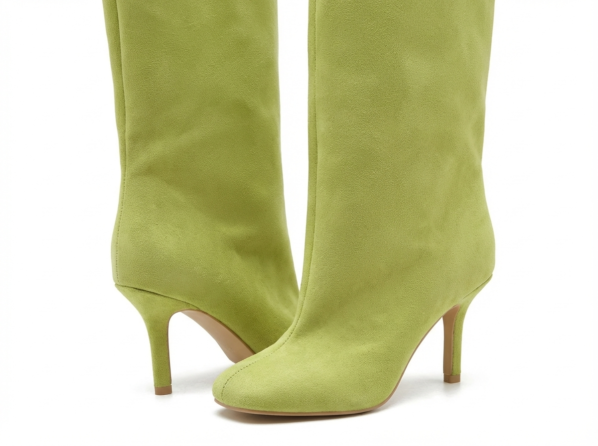 Botte haute vert Daim Synthétique Femme - Talon fin