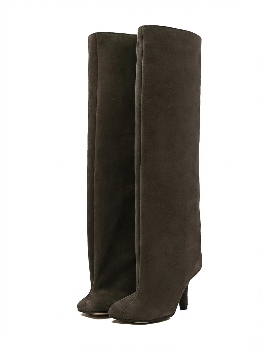 Botte haute marron Daim Synthétique Femme - Talon fin