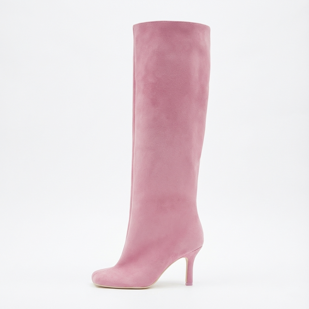 Botte haute rose Daim Synthétique Femme - Bout carré, hauteur genou