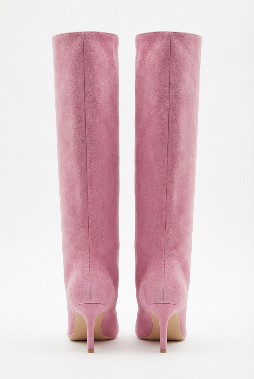 Botte haute rose Daim Synthétique Femme - Bout carré, hauteur genou
