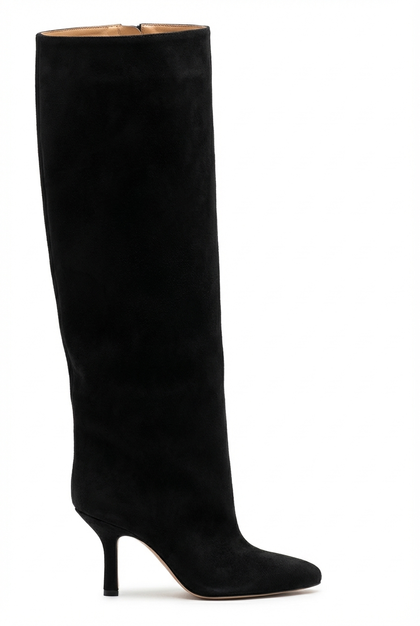 Botte haute noir Daim Synthétique Femme - Tige large, talon aiguille