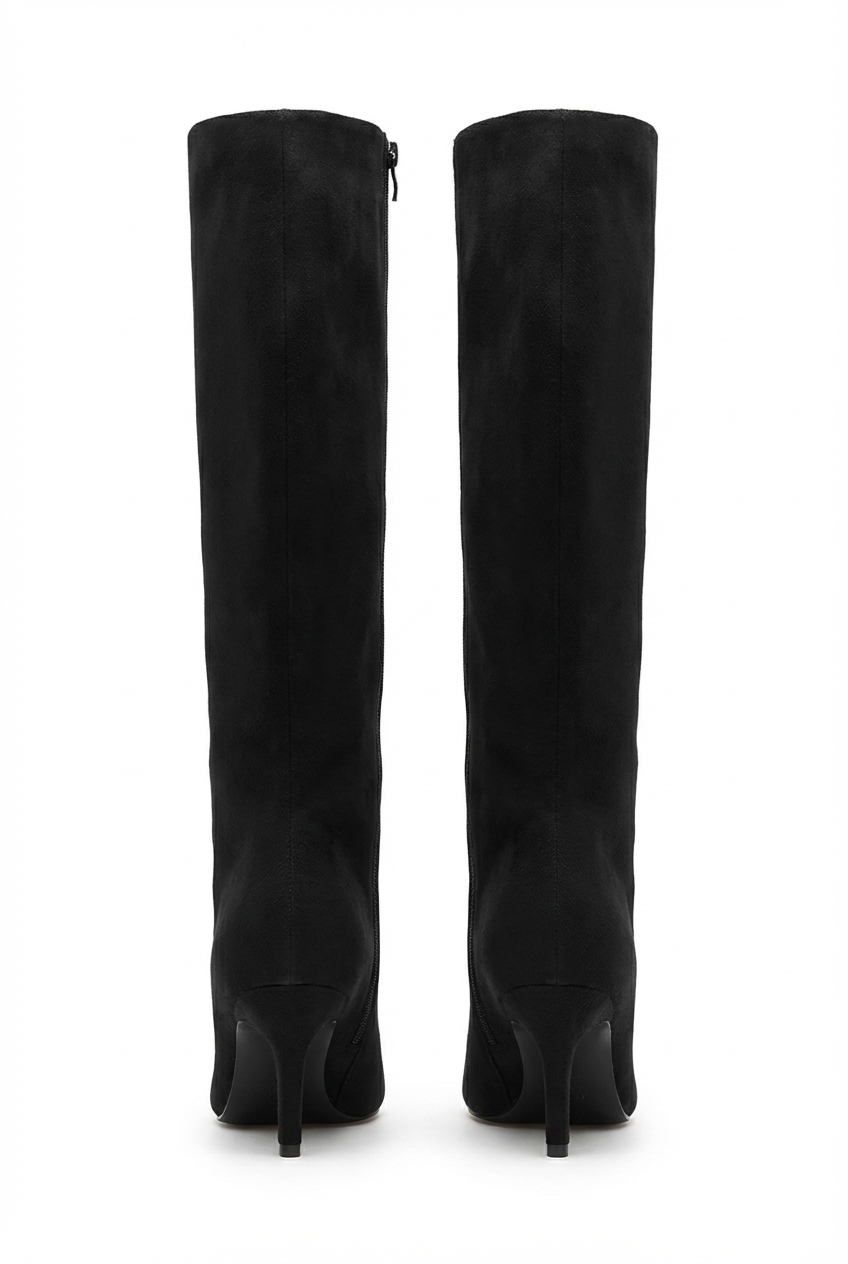 Botte haute noir Daim Synthétique Femme - Tige large, talon aiguille