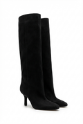 Botte haute noir Daim Synthétique Femme - Tige large, talon aiguille