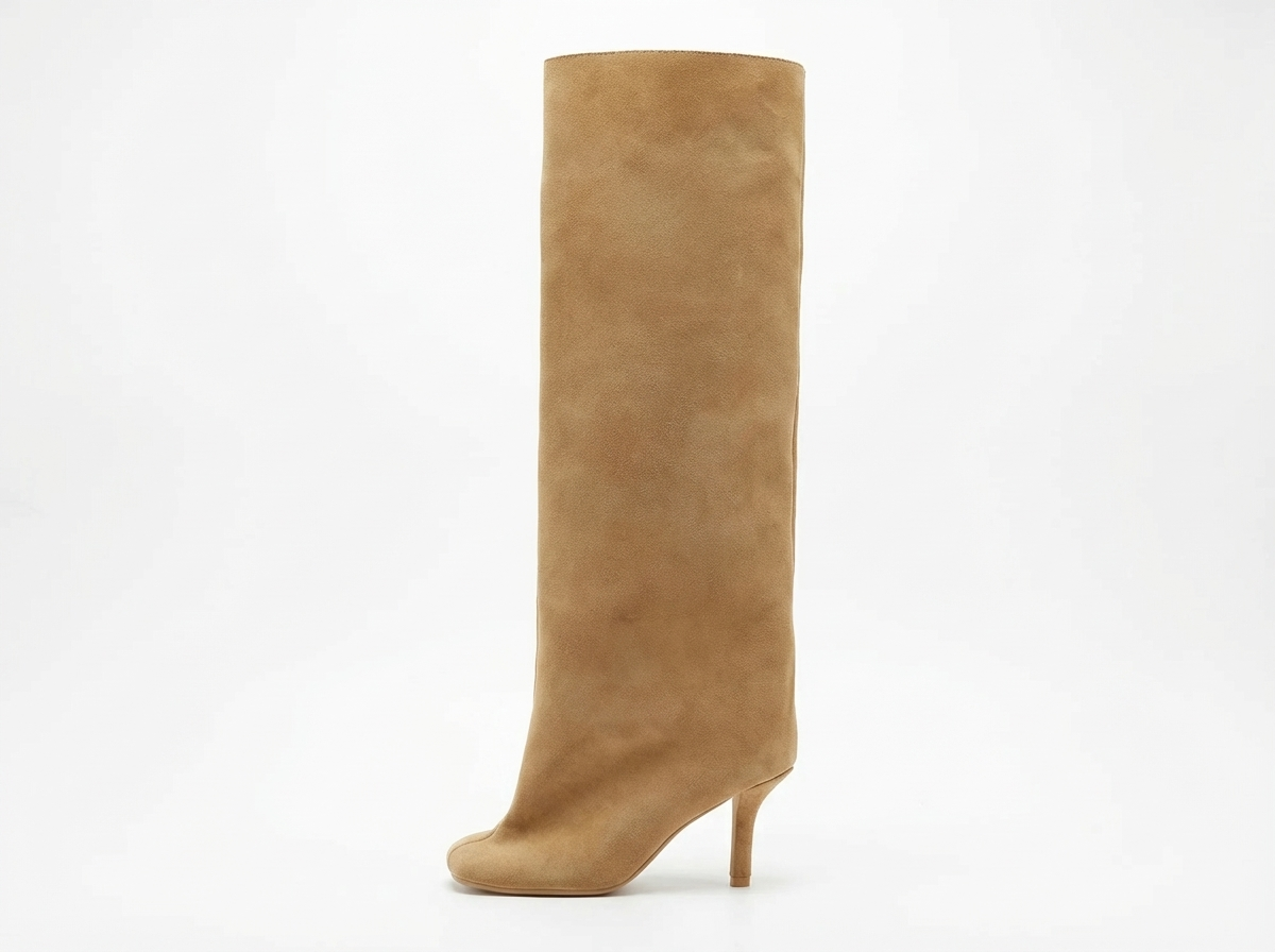 Botte haute camel Daim Synthétique Femme - Tige large, bout arrondi