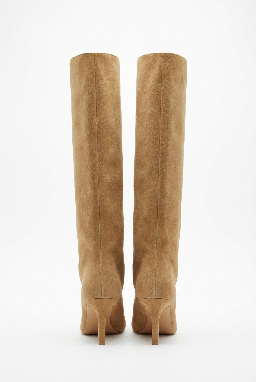 Botte haute camel Daim Synthétique Femme - Tige large, bout arrondi